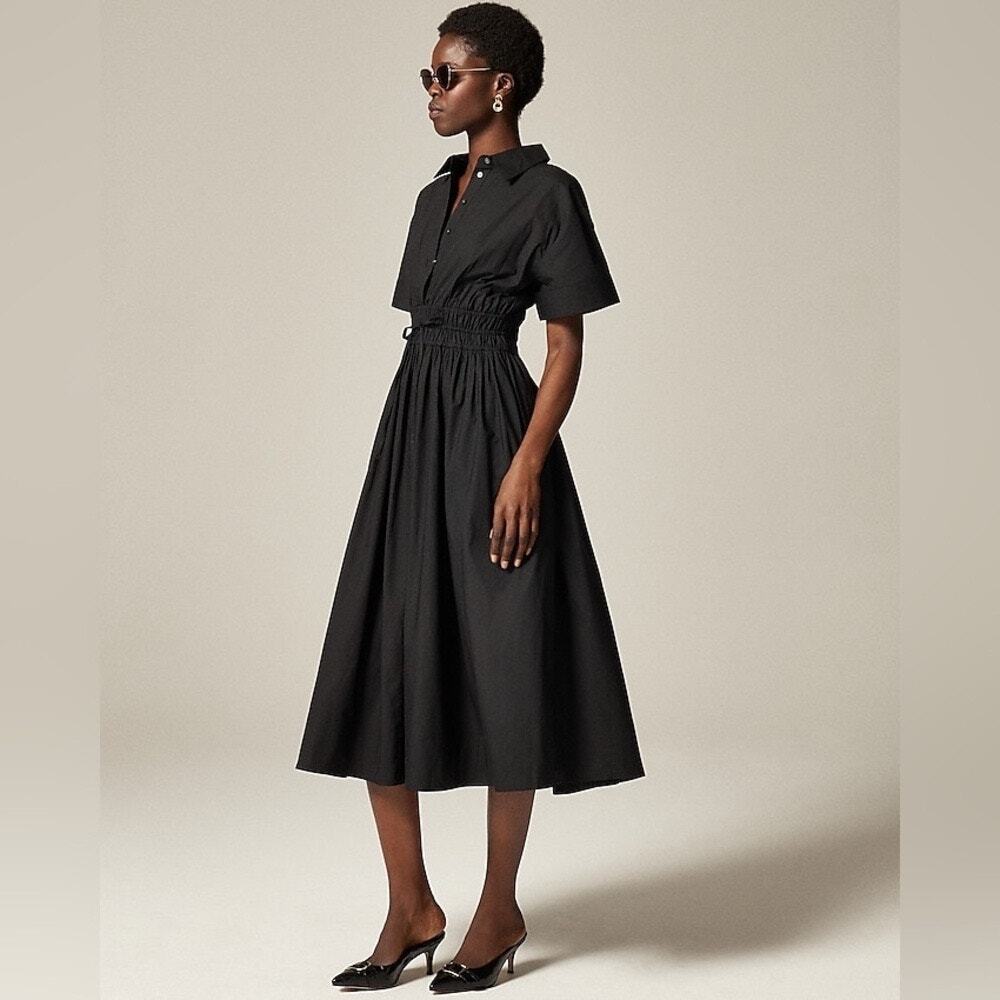 J. Crew Elena Black Shirt Dress Short Sleeve Midi Dress in Cotton Poplin Size 22
